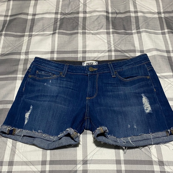 PAIGE Pants - PAIGE Jimmy Jimmy Women's Distressed Dark Blue Jean Shorts Size 27